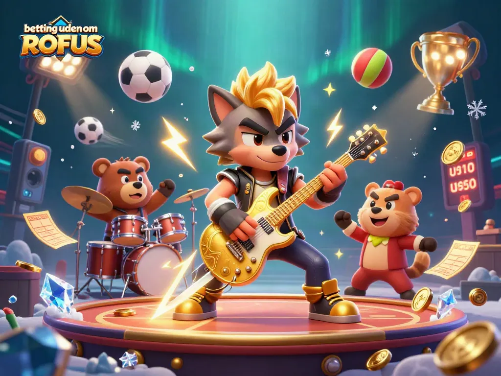 Betting uden om ROFUS illustrated in a vibrant casino scene with lively cartoon characters and dynamic sports elements.