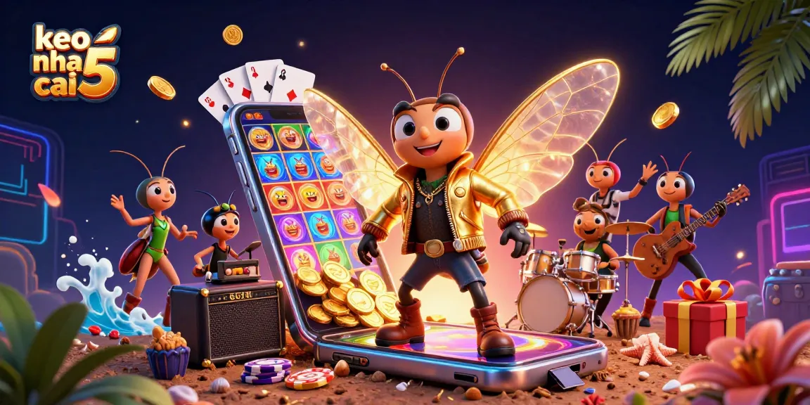 Experience the excitement of keo nha cai 5 in this vibrant 3D illustration featuring dynamic characters and gambling elements.