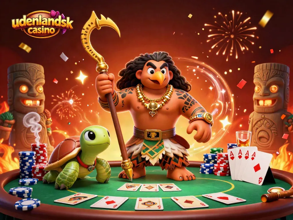 Engage with the udenlandsk casino experience through a vibrant 3D illustration of a captivating poker scene.