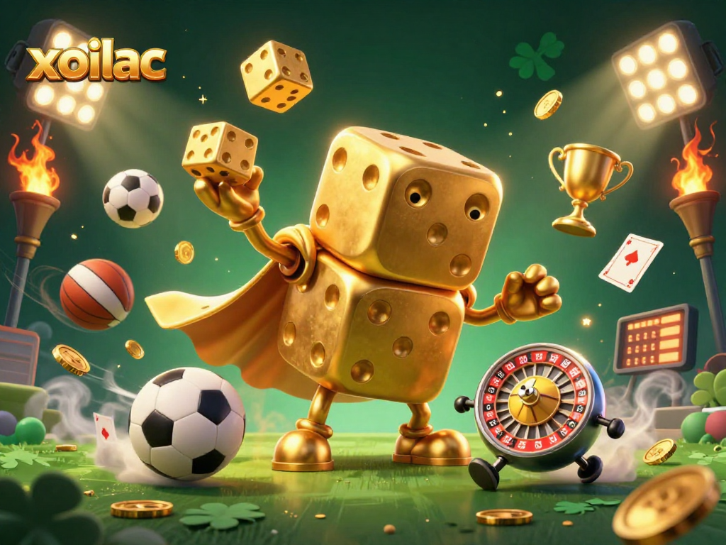 Experience the excitement of xoilac as the golden dice golem juggles wins and sports elements.