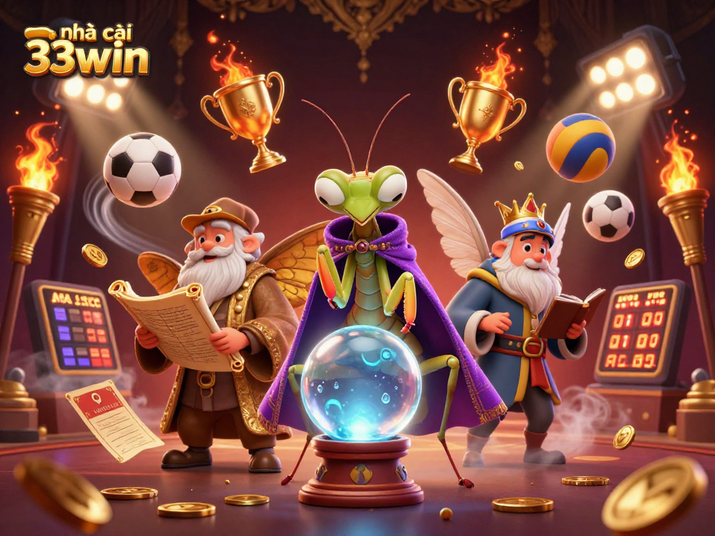 Winning strategies at nhà cái 33win in an action-packed casino-themed illustration.