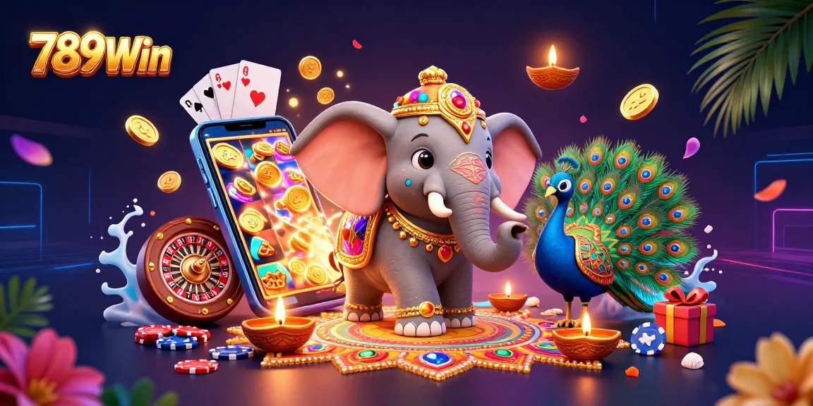 Experience the vibrant world of 789Win with thrilling slot games amidst colorful elements in this dynamic casino illustration.