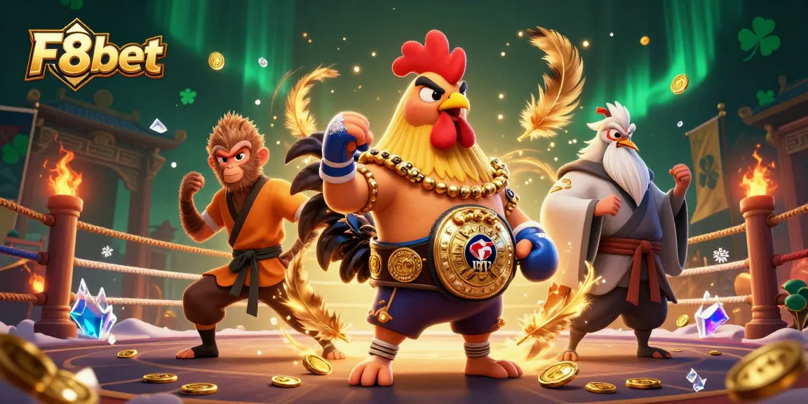 Experience the thrill of F8bet with a vibrant 3D battle between unique characters in a rich gambling setting.