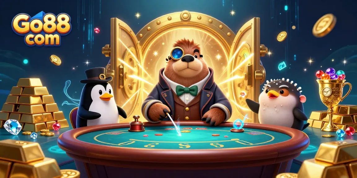 Engage in thrilling poker at Go88 com with vibrant gaming characters and dazzling treasures!